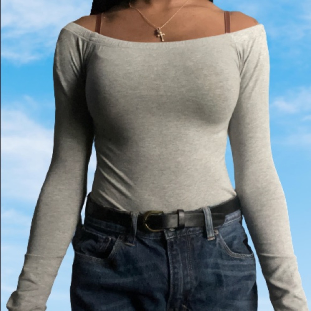 Grey fashion nova body suit long sleeve